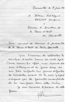  Lettre du 8 juin 1962
au Directeur des Baumettes
concernant un allongement des heures
de visite ...
